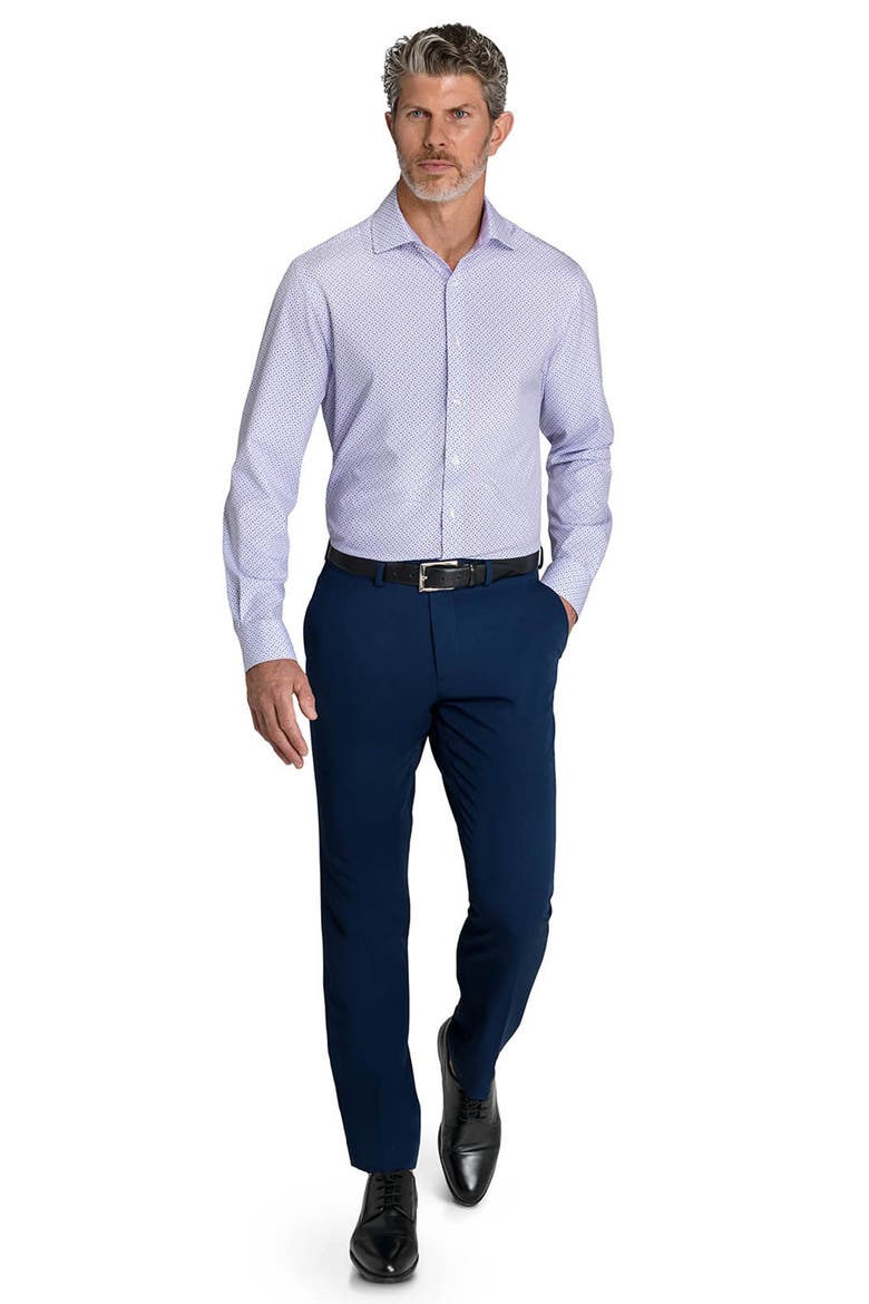 Slim Fit Patchwork Diamond Performance Dress Shirt, Alternate, color, WHITE/PURPLE