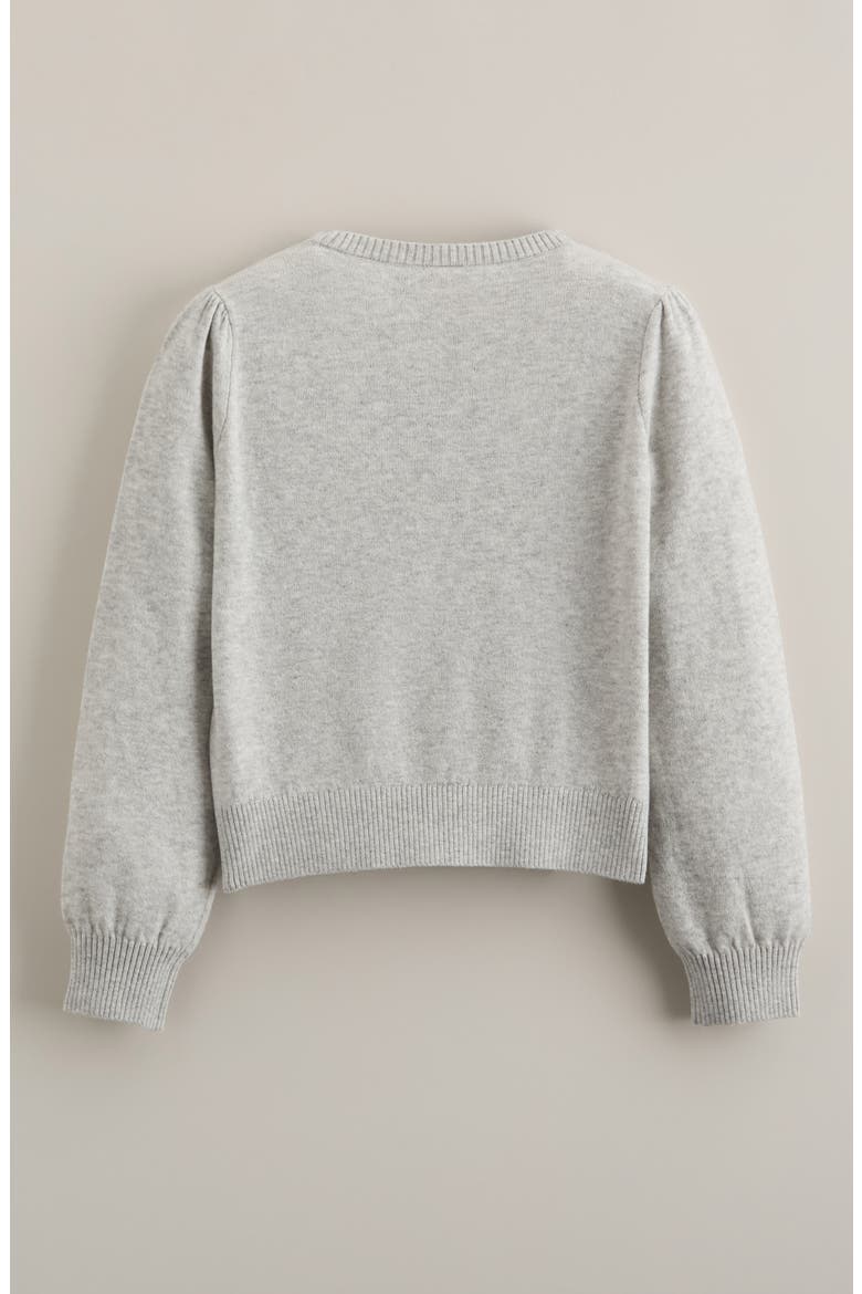 Kids' Icon Intarsia Puff Shoulder Cotton Blend Sweater, Alternate, color, GREY LIGHT HEATHER BUTTERFLY