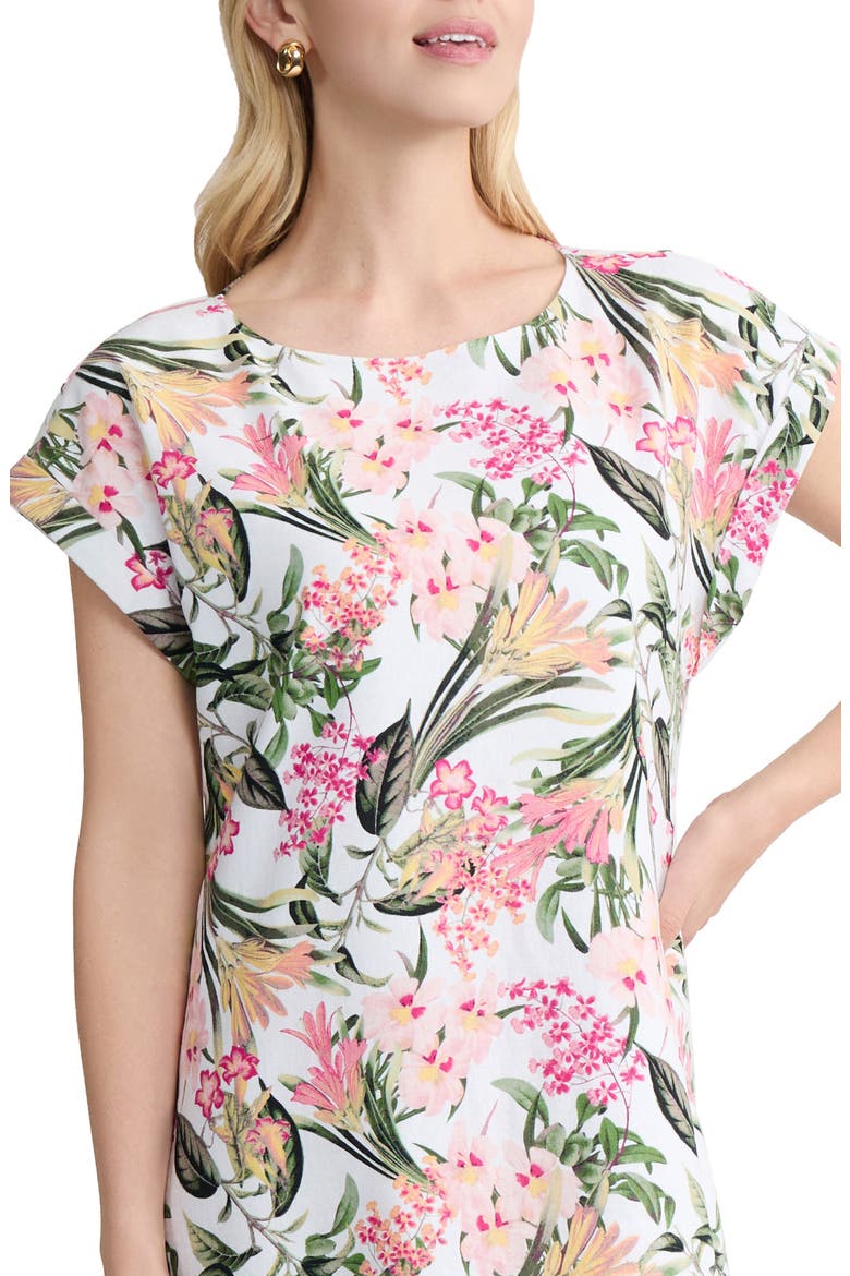 Floral Linen Blend Shift Dress, Alternate, color, WHITE SAND MULTI