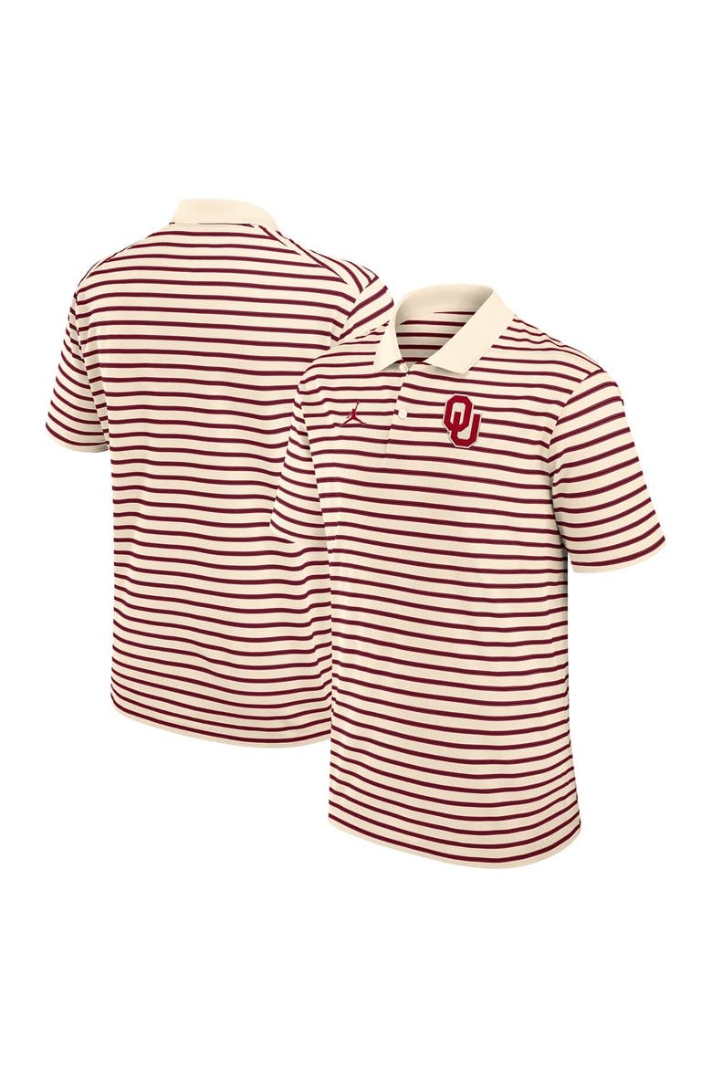 Men's Jordan Brand Tan/Crimson Oklahoma Sooners Striped Primary Logo Performance Polo, Main, color, Tan