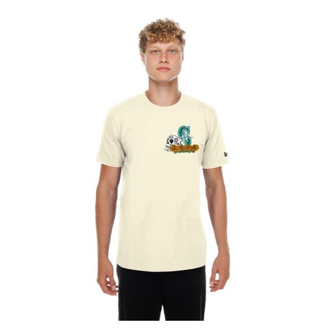 Men's New Era Natural Seattle Mariners Dia de los Muertos Sugar Skull T-Shirt