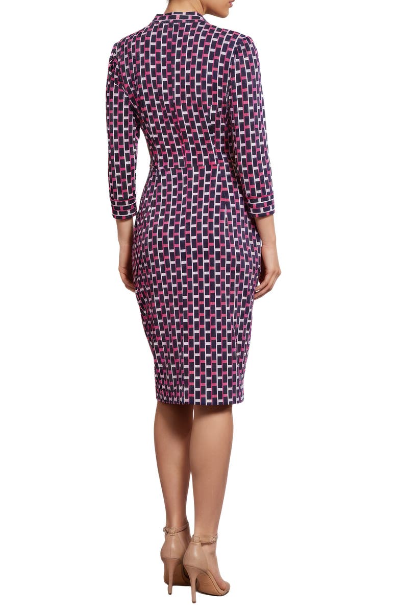 London Times Twist Front Draped Sheath Dress, Alternate, color, Pink/ Navy