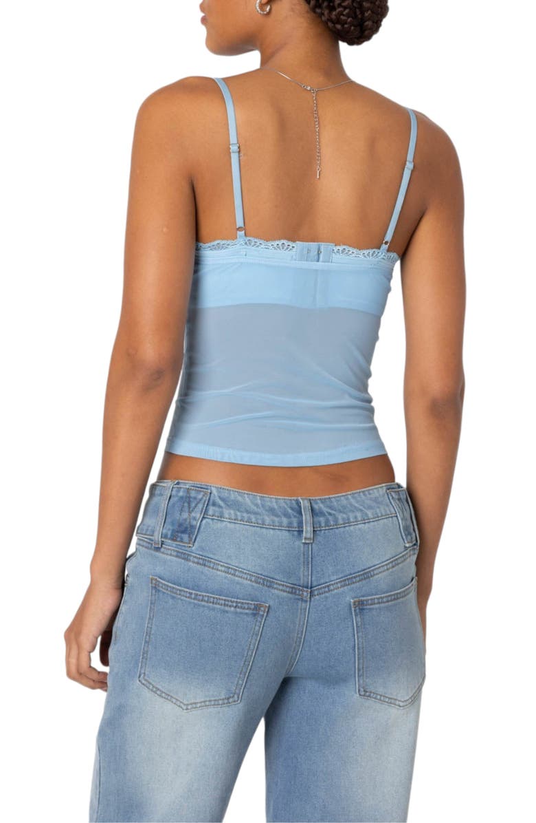 EDIKTED Elina Lace Trim Mesh Camisole, Alternate, color, Light-Blue
