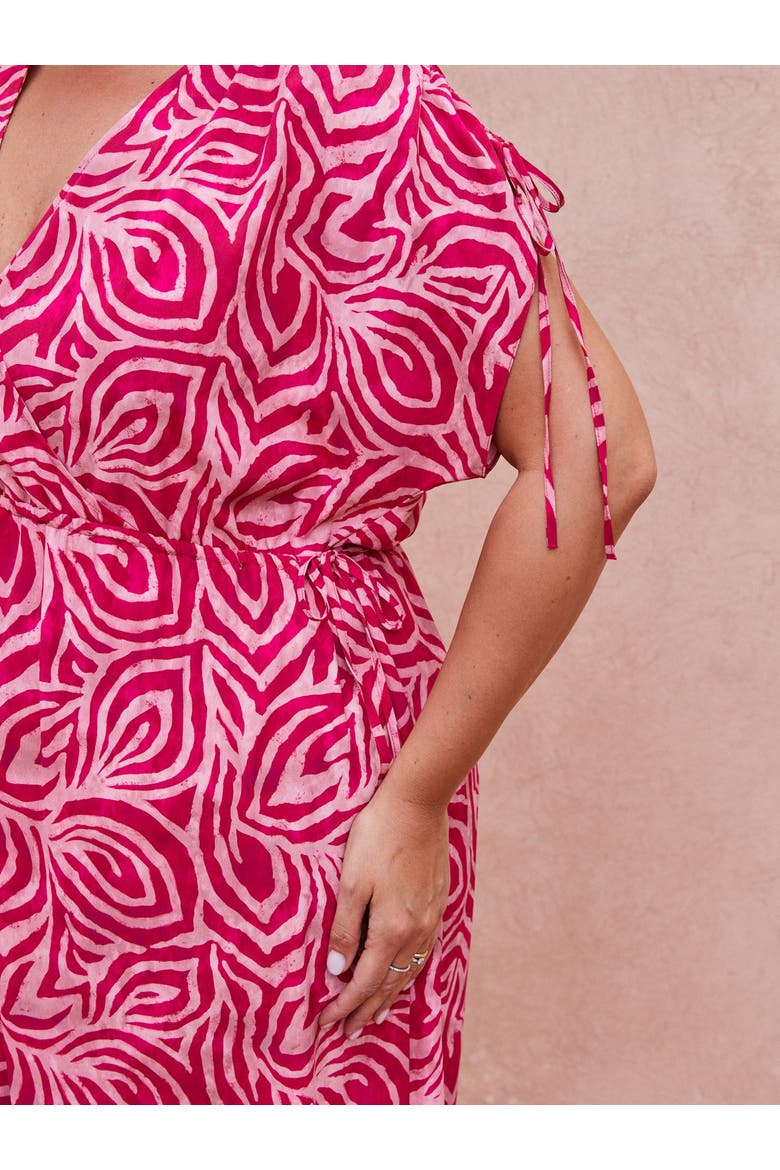 Abstract Print Gathered Midi Dress, Alternate, color, Pink