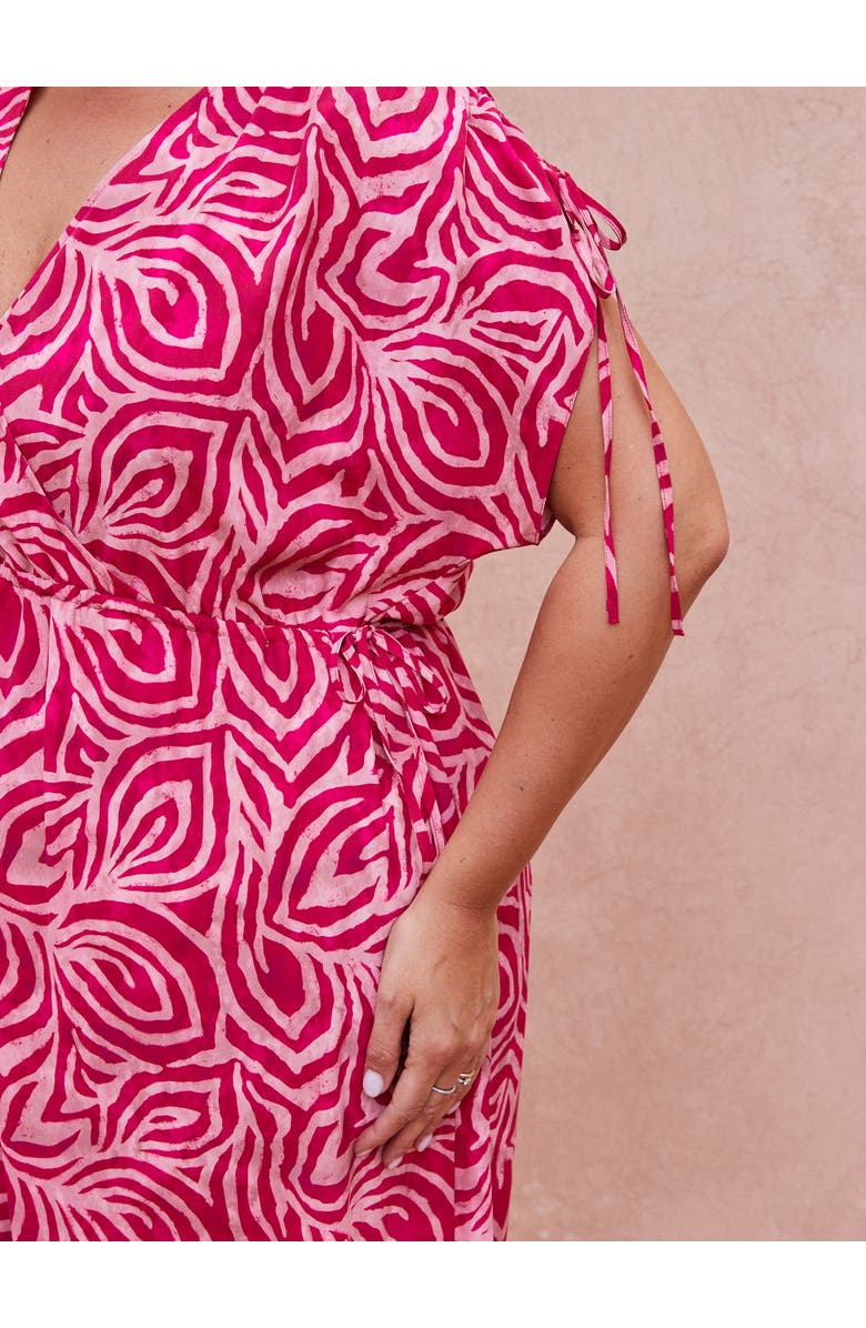 Live Unlimited Abstract Print Gathered Midi Dress, Alternate, color, Pink