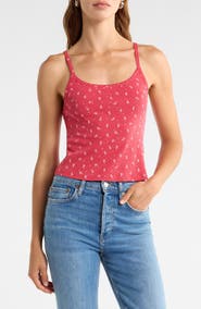 Re/Done Jolie Scallop Trim Cotton Pointelle Crop Tank