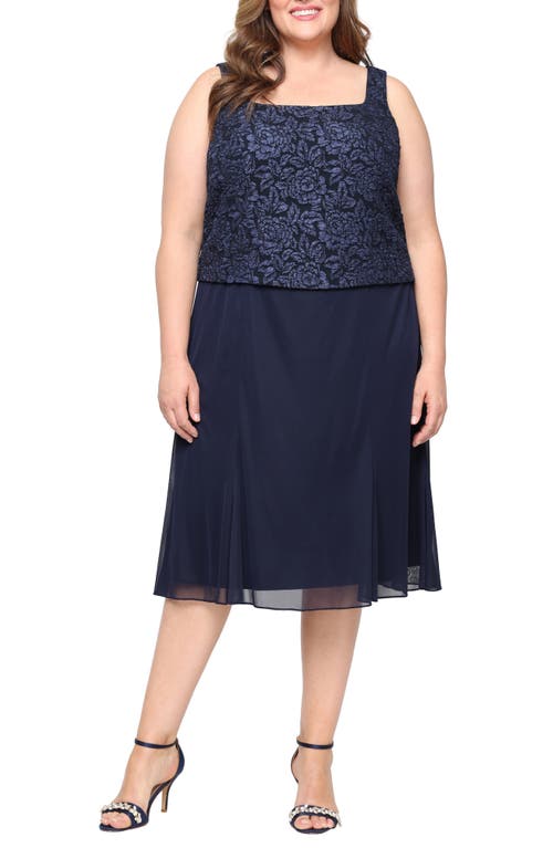 Alex Evenings Jacquard Cocktail Dress With Jacket In Blue