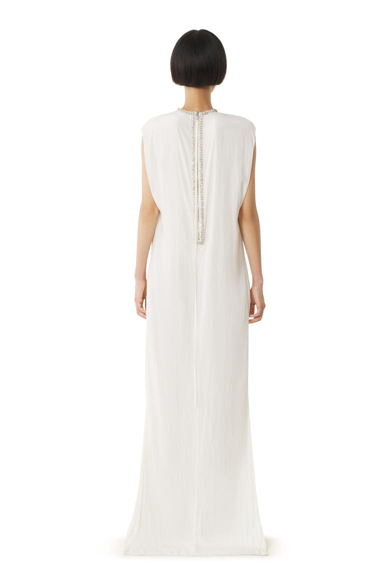 White Embroidered Dress In Charmeuse, Alternate, color, Off White
