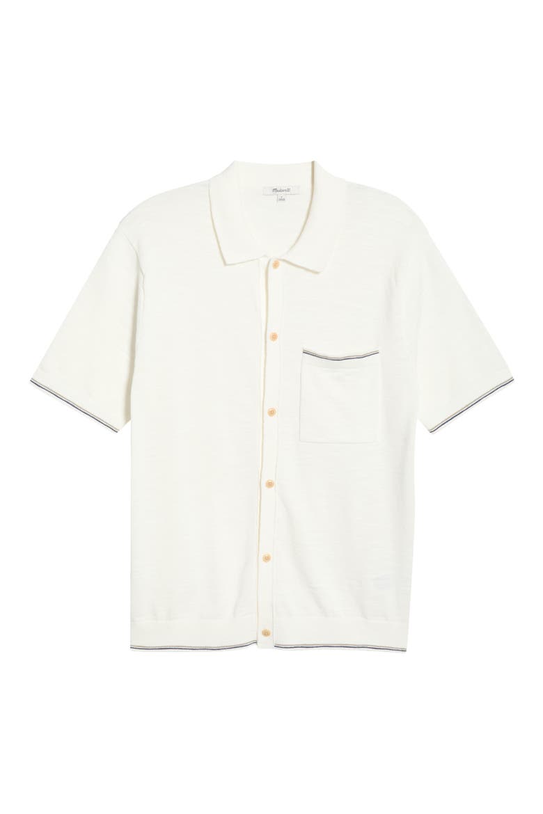 Tipped Slub Knit Cotton Button-Up Shirt, Main, color, NATURAL