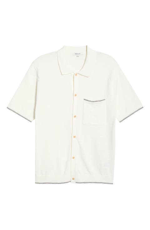 Tipped Slub Knit Cotton Button-Up Shirt