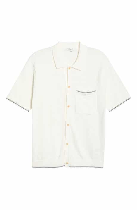 Tipped Slub Knit Cotton Button-Up Shirt
