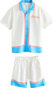 NEXT Kids' Postcard Print Camp Shirt & Drawstring Shorts Set