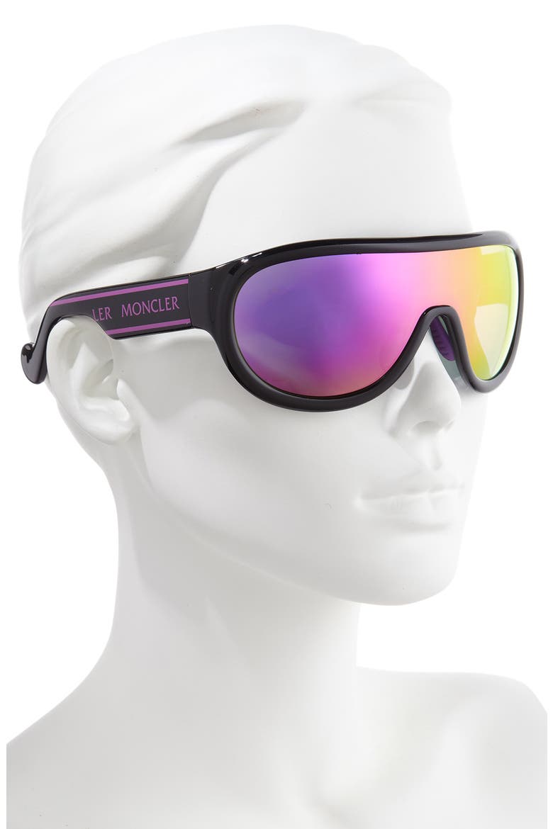 155mm Mirrored Shield Sunglasses, Alternate, color, SHINY BLACK/ BORDEAUX MIRROR