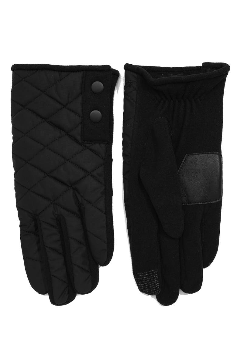 Layered Top Quilted Glove, Alternate, color, Black