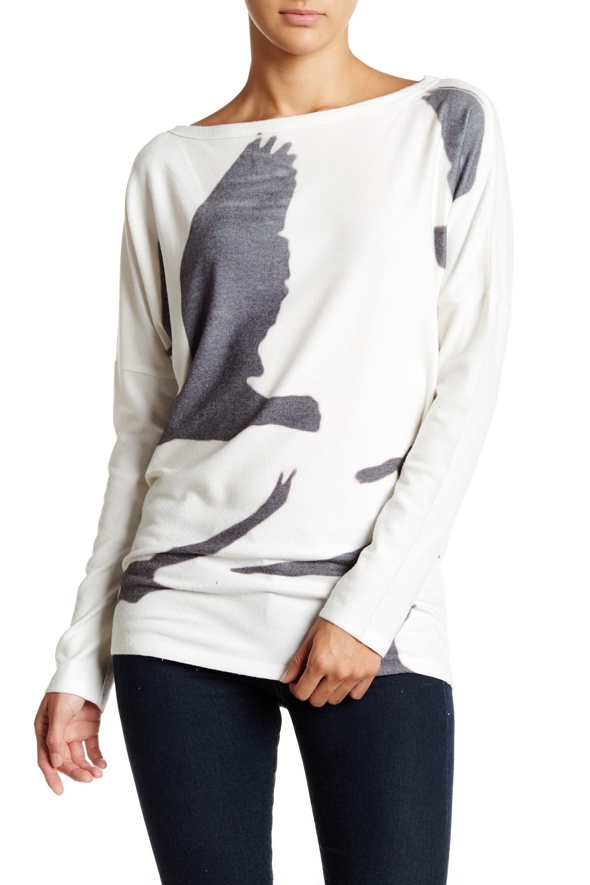 GO COUTURE Printed Dolman Tunic Sweater