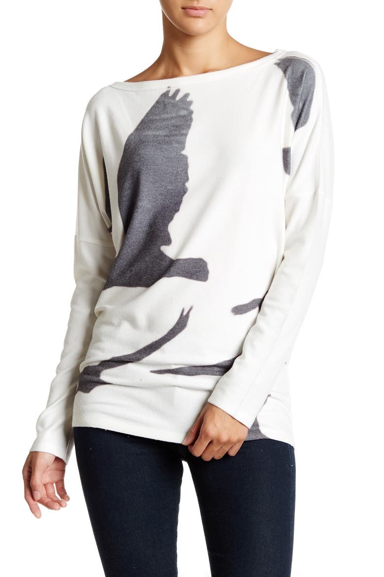 Printed Dolman Tunic Sweater, Main, color, IVORY FLOCK OF BIRDS
