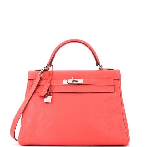 Kelly Handbag Red Clemence with Palladium Hardware 32