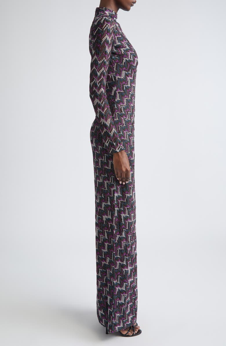 Missoni Chevron Stripe Long Sleeve Metallic Knit Dress, Alternate, color, Black And Violet