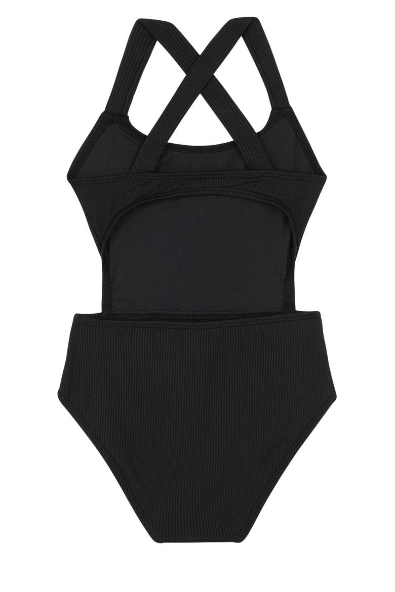 Summer Rib Textured Cut Out Cross Strap One Piece, Alternate, color, Black