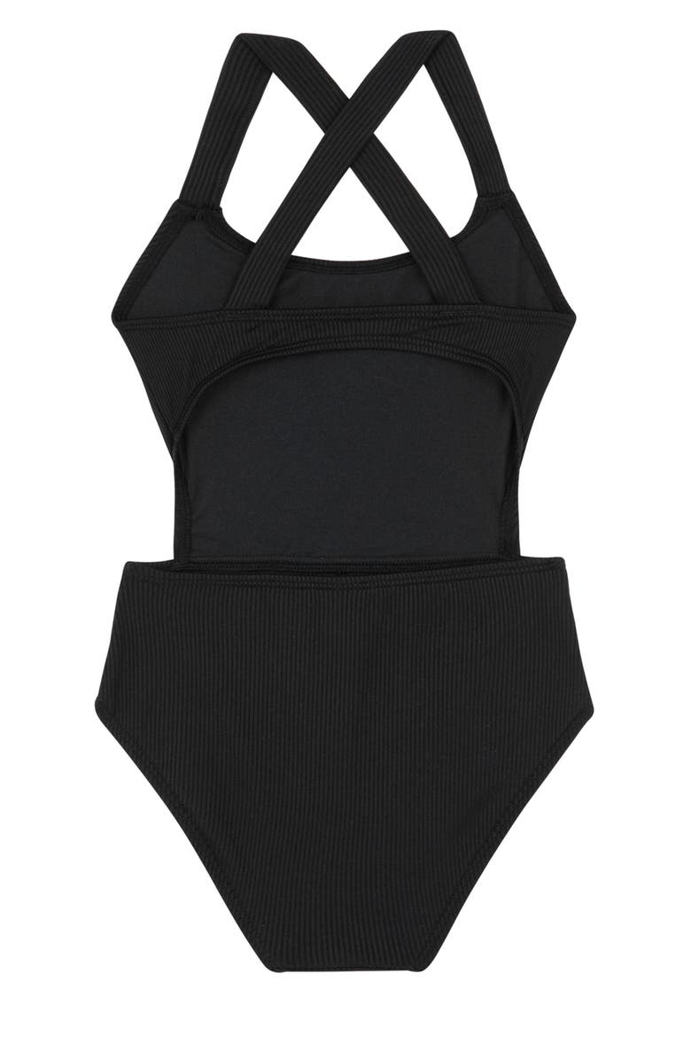 Gottex Kids Summer Rib Textured Cut Out Cross Strap One Piece, Alternate, color, Black