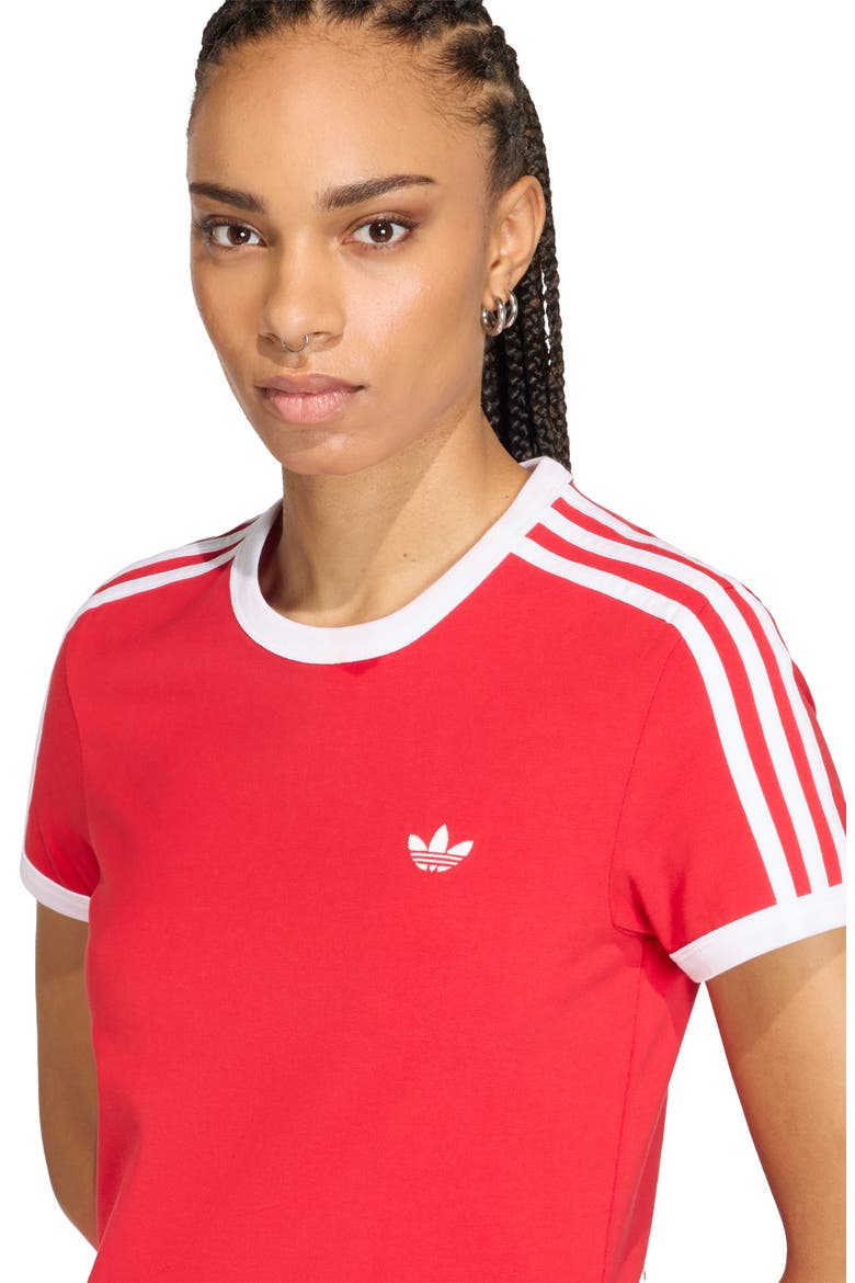 3-Stripes Stretch Cotton Midi Dress, Alternate, color, BETTER SCARLET/ WHITE