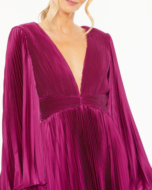 Mac Duggal Long Flare Sleeve Pleated Dress