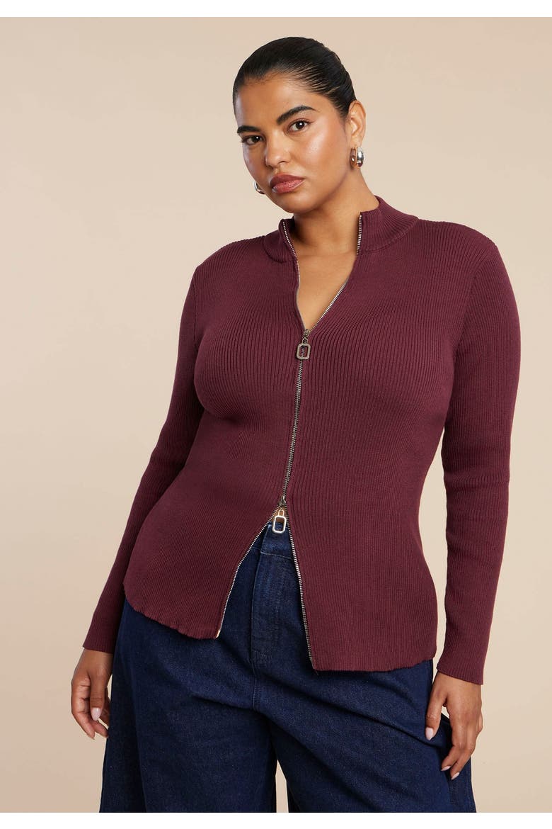 Two Way Zipper Sweater, Alternate, color, PORT ROYALE