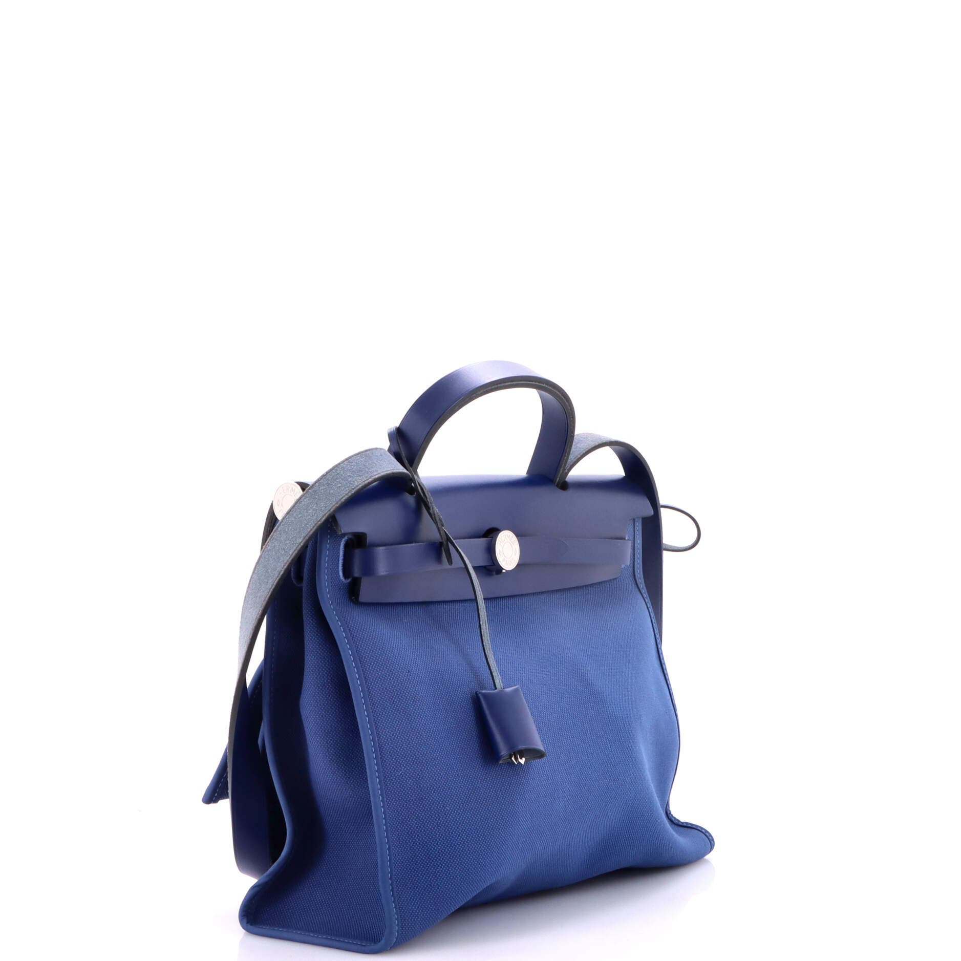 Pre-Owned Hermes Herbag Zip Leather and Toile 31, Alternate, color, Bleu Brighton