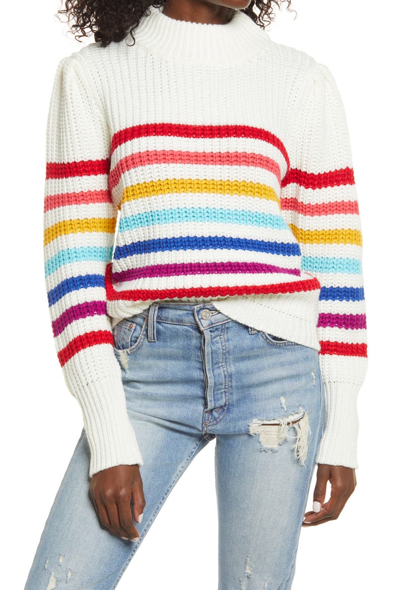 Rainbow Stripe Sweater, Main, color, IVORY MULTI