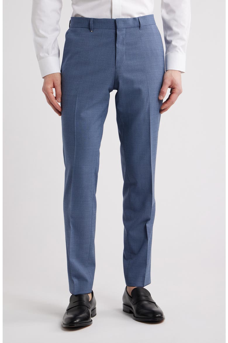 Genius Slim Fit Tan Microcheck Flat Front Stretch Dress Pants, Main, color, MEDIUM BLUE