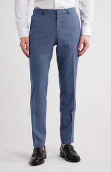 BOSS Genius Slim Fit Tan Microcheck Flat Front Stretch Dress Pants