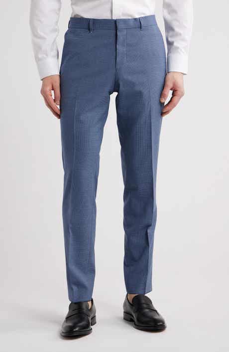 BOSS Genius Slim Fit Tan Microcheck Flat Front Stretch Dress Pants