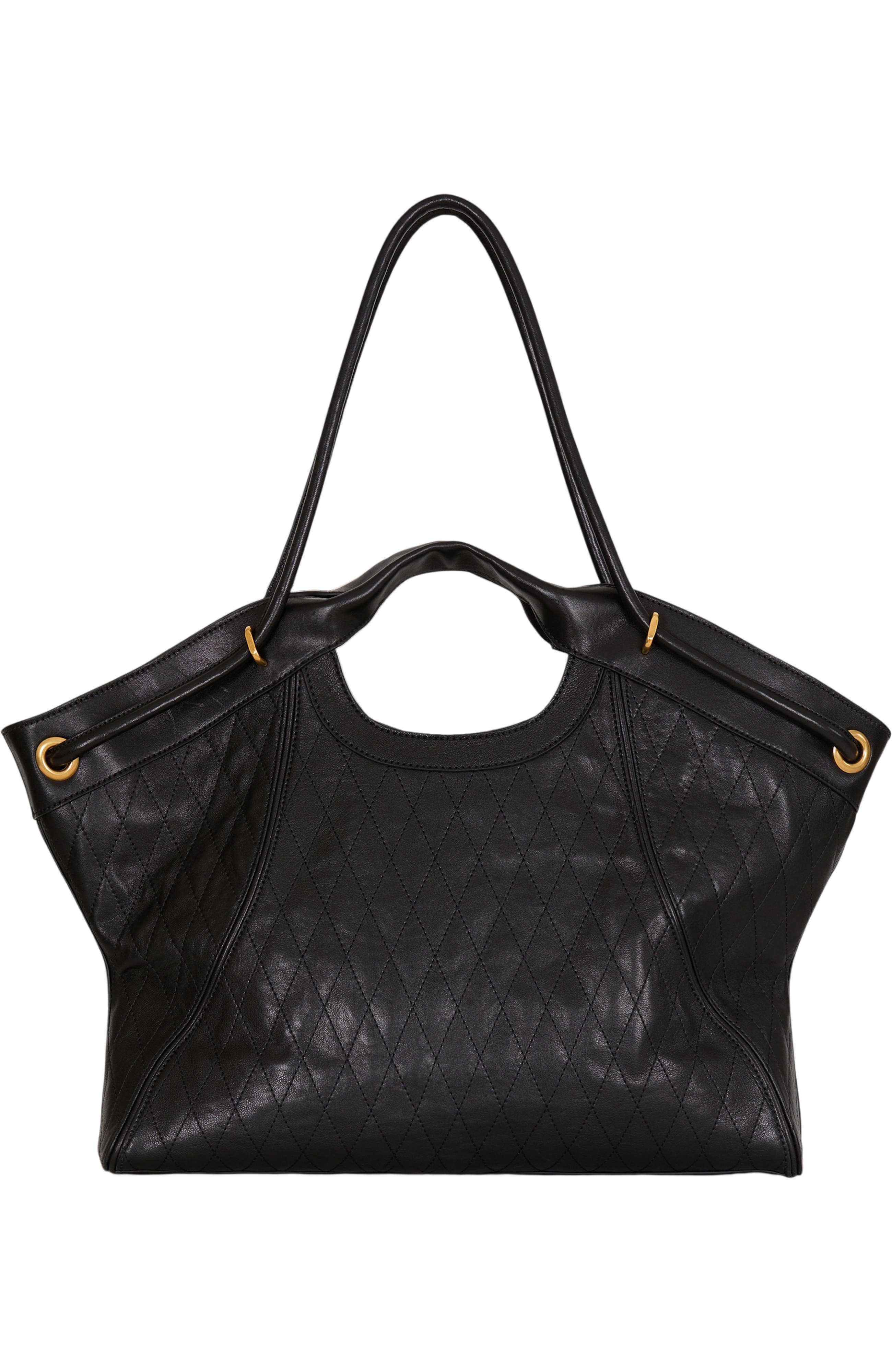 Large Tote in topstitched leather, Alternate, color, black