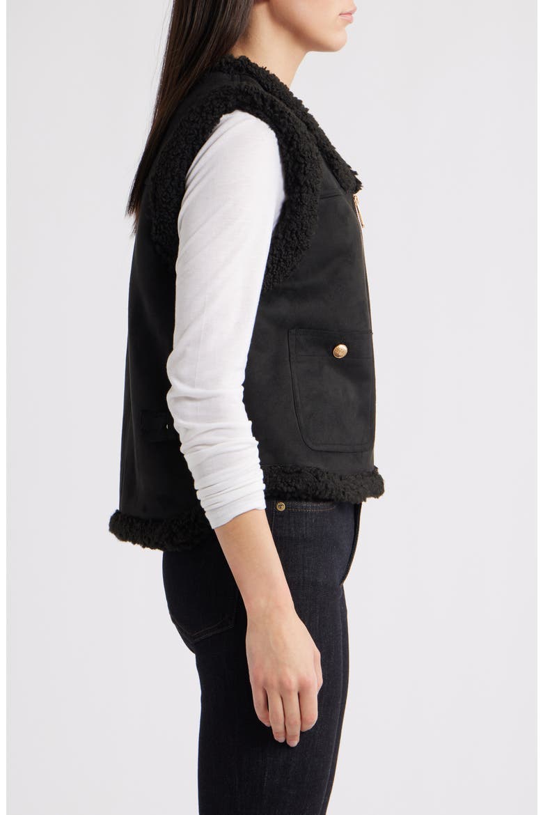 Faux Suede & Faux Shearling Vest, Alternate, color, BLACK/ BLACK