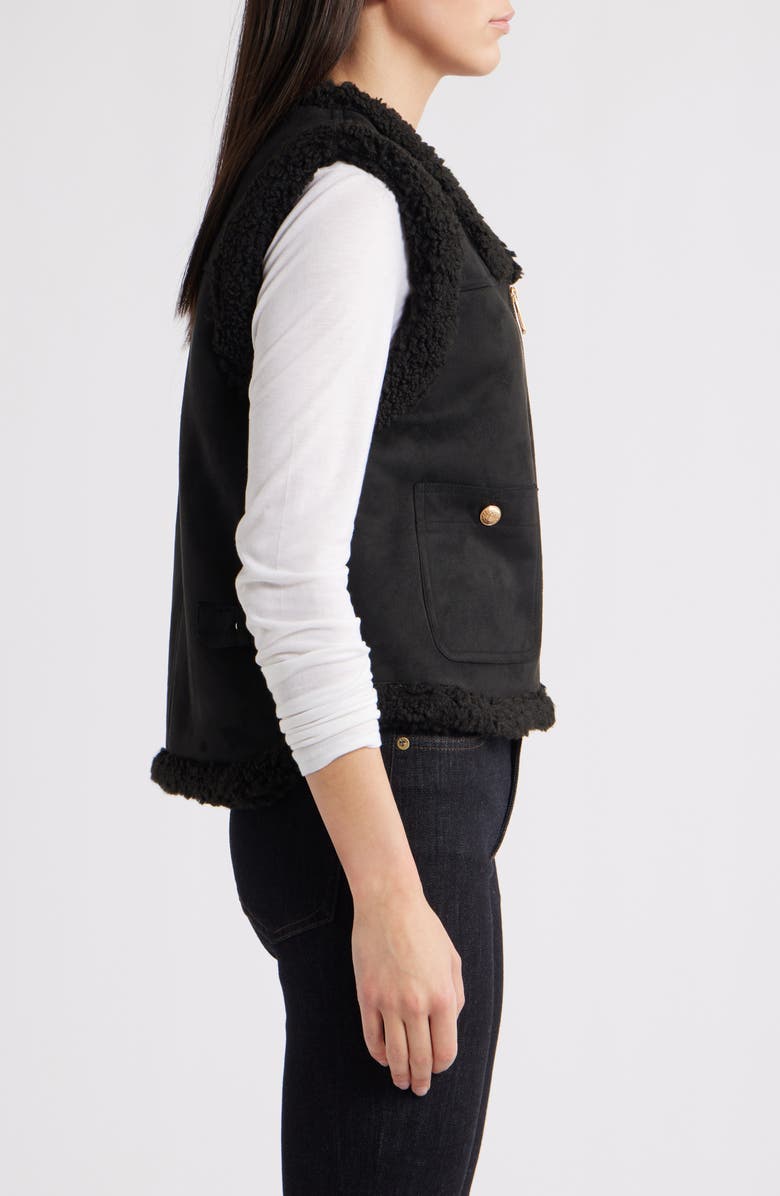 Sam Edelman Faux Suede & Faux Shearling Vest, Alternate, color, Black/ Black