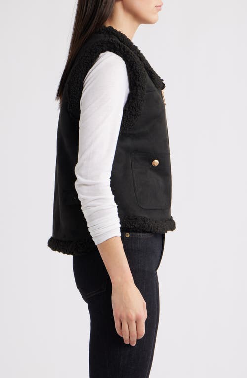 Sam Edelman Faux Suede & Faux Shearling Vest In Black