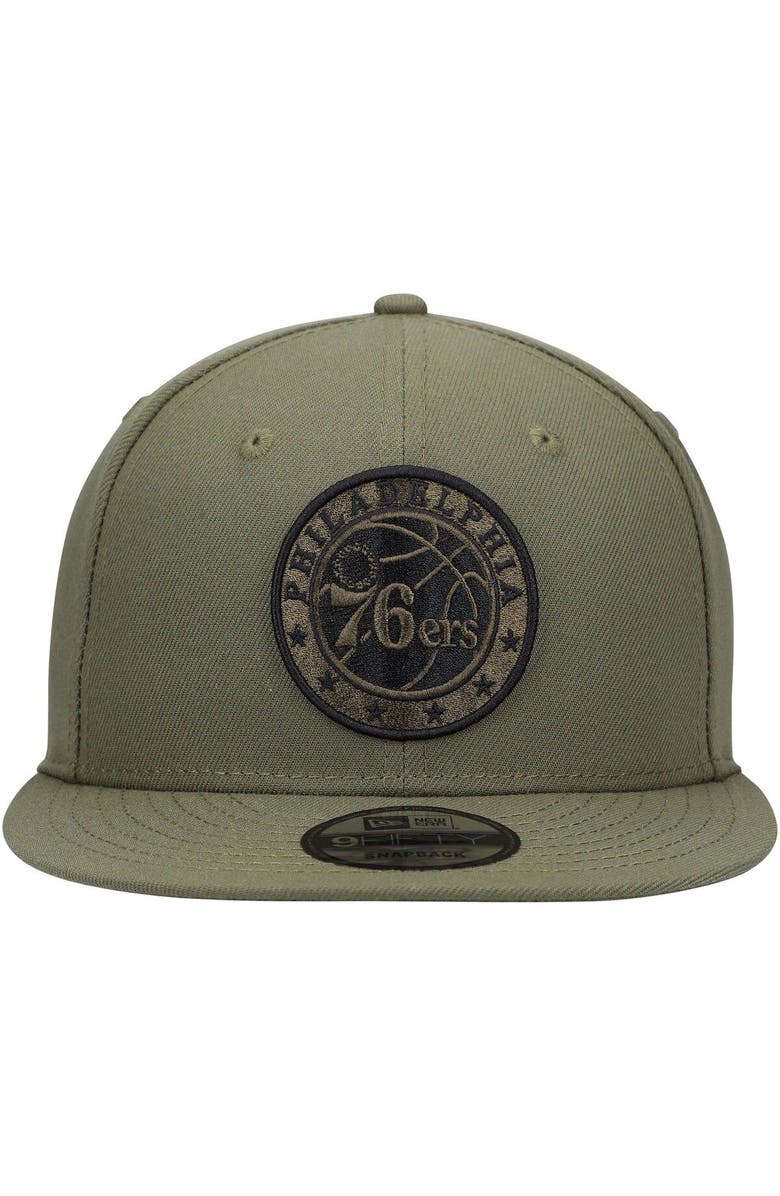 New Era Men's New Era Olive Philadelphia 76ers 9FIFTY Snapback Hat, Alternate, color, 