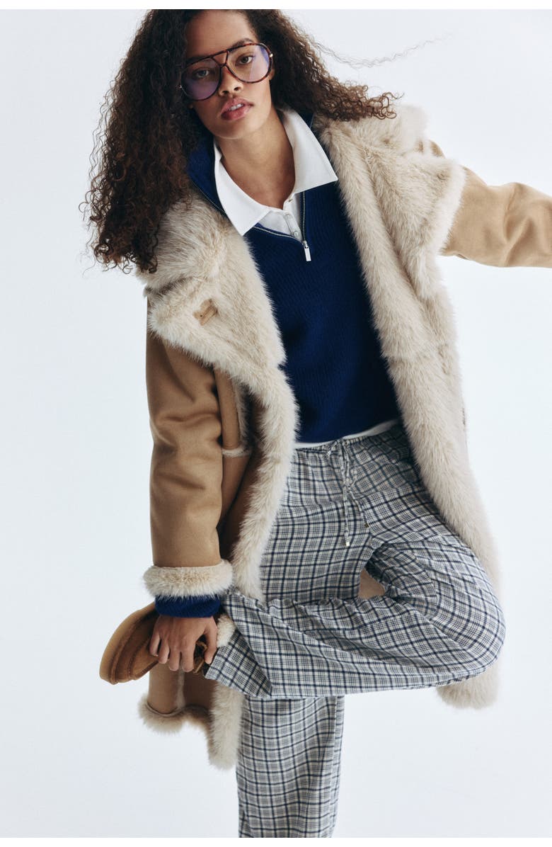 H&M Drawstring Trousers, Alternate, color, Light Beige/Plaid