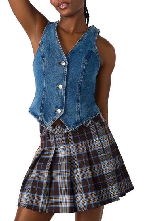 Steve Madden Micky Crop Denim Vest In Blue