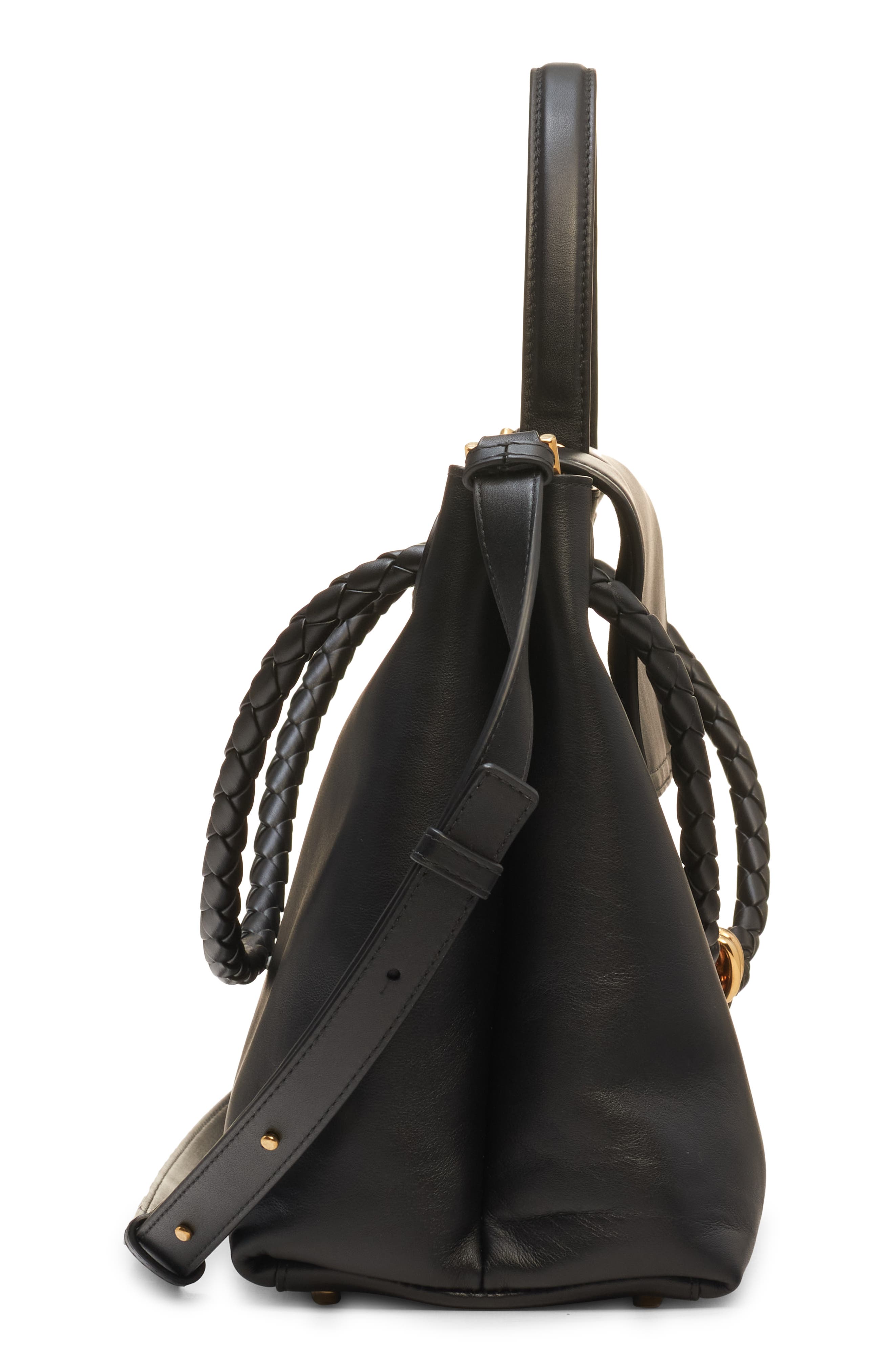 Bottega Veneta Ciao Ciao Knot Detail Leather Top Handle Bag, Alternate, color, 1019 Black-M Brass