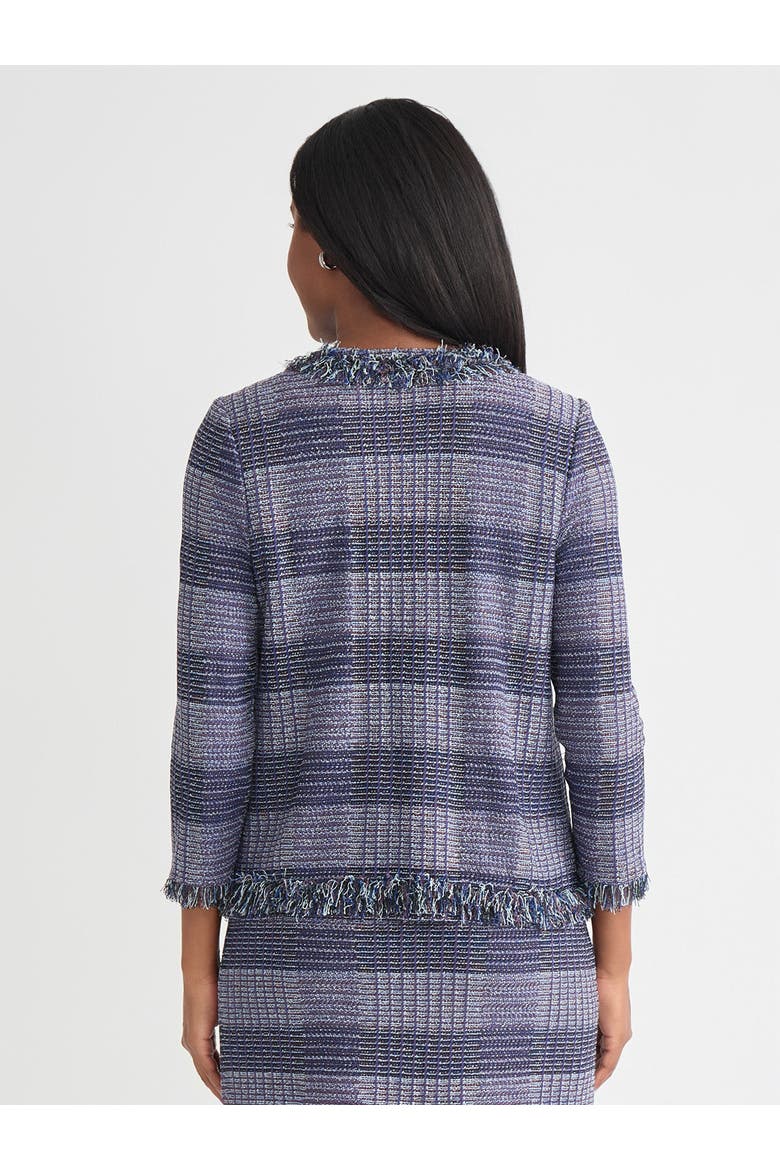 Heritage Plaid Fringe Trim Knit Jacket, Alternate, color, Blue/Sangria/Black