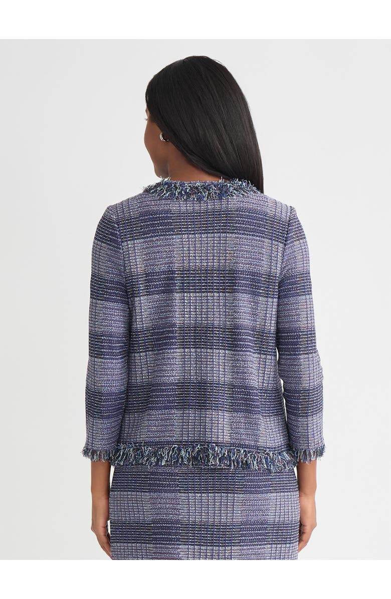 Misook Heritage Plaid Fringe Trim Knit Jacket, Alternate, color, Blue/Sangria/Black