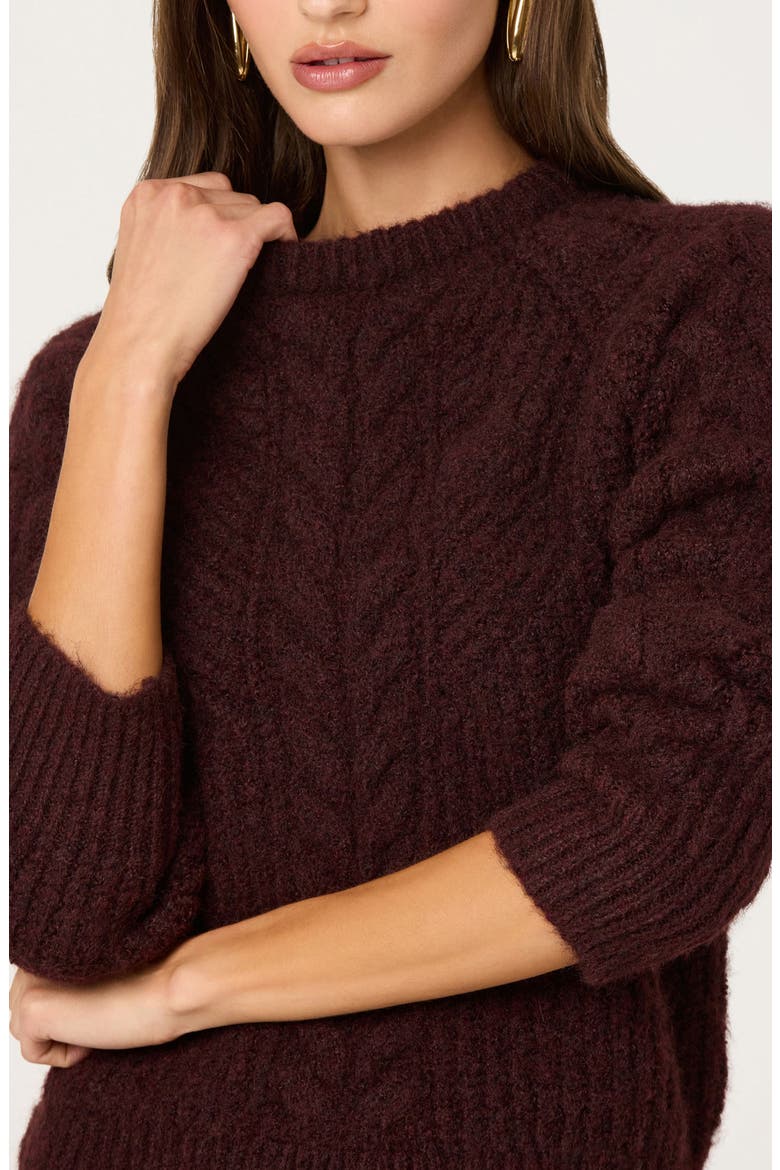 Taran Cable Knit Crewneck Sweater, Alternate, color, WINE
