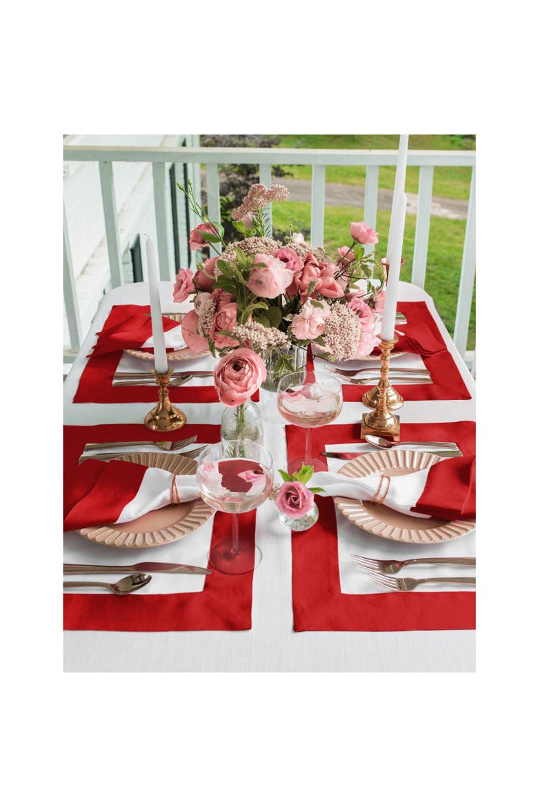 Linen Dinner Napkins Set of 4, 20 x 20" - Contempo, Alternate, color, Red and White