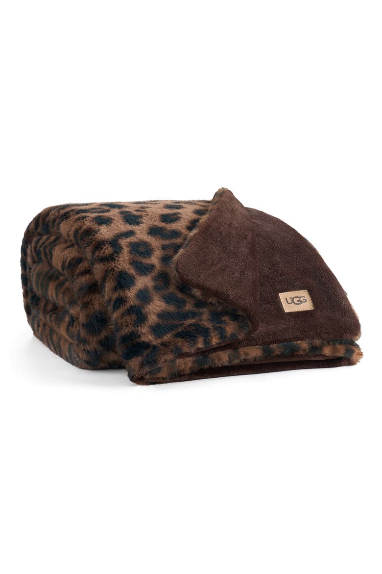 Everett Faux Fur Throw Blanket, Main, color, BLACK LEOPARD