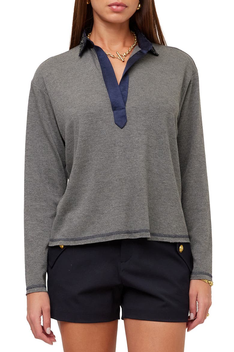 Kendall Sequin Collar Top, Main, color, DARK HEATHER GRAY