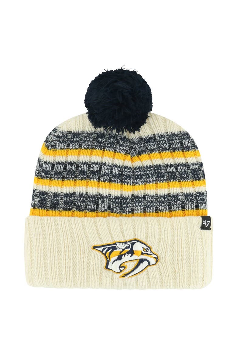 Men's '47 Cream Nashville Predators Tavern Cuffed Knit Hat with Pom, Main, color, Cream