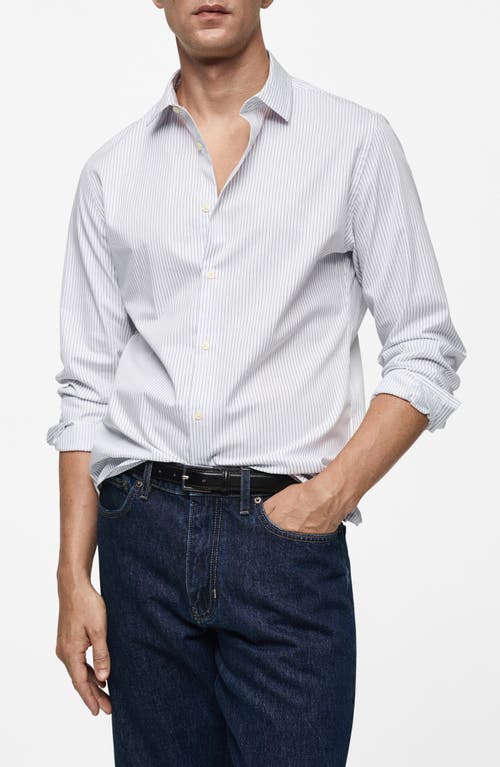 Mango Regular Fit Stripe Stretch Cotton Blend Button-up Shirt In White