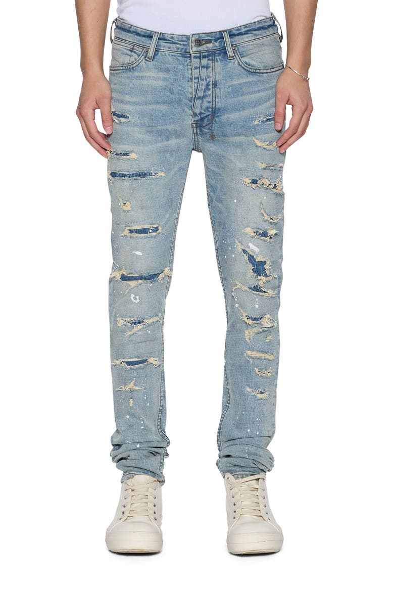 Ksubi Van Winkle Ripped Scatter Skinny Jeans, Main, color, Denim