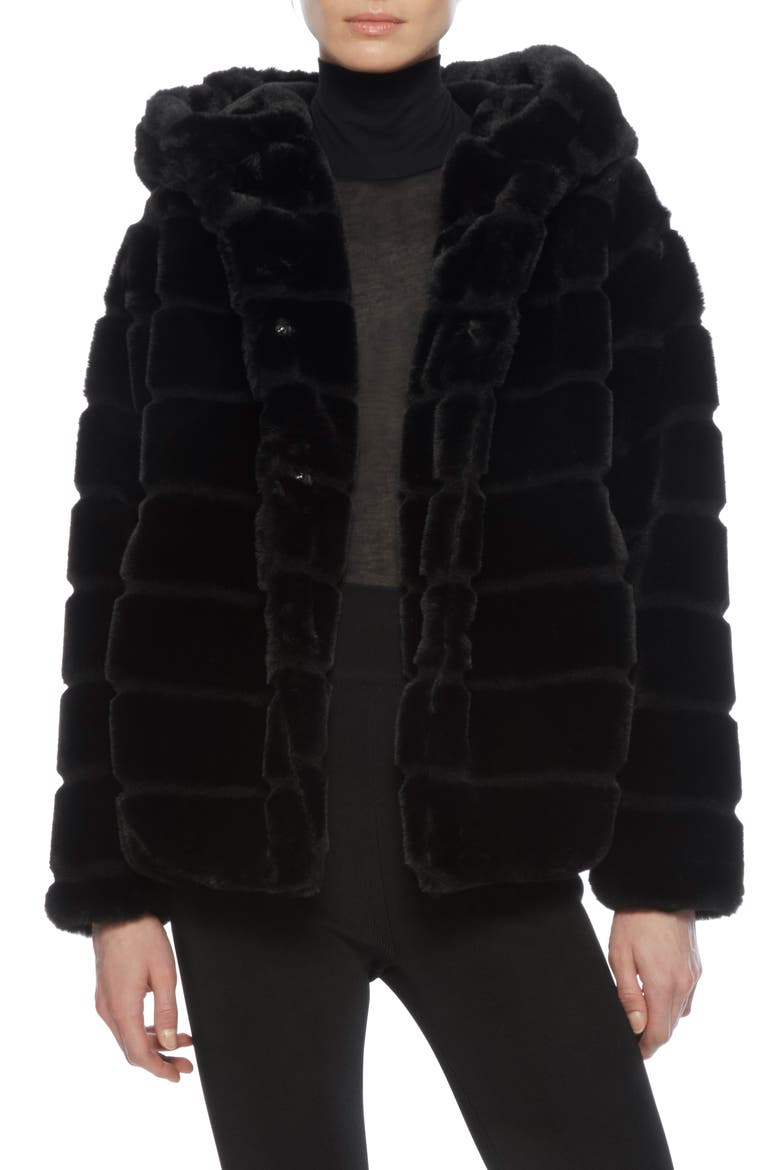 Goldie 4 Faux Fur Hooded Jacket, Main, color, NOIR